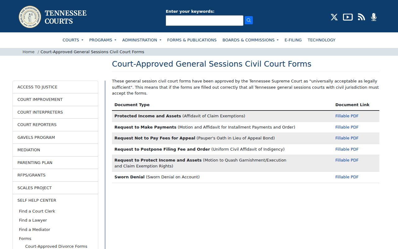 McNairy County civil docket approved General Sessions forms page