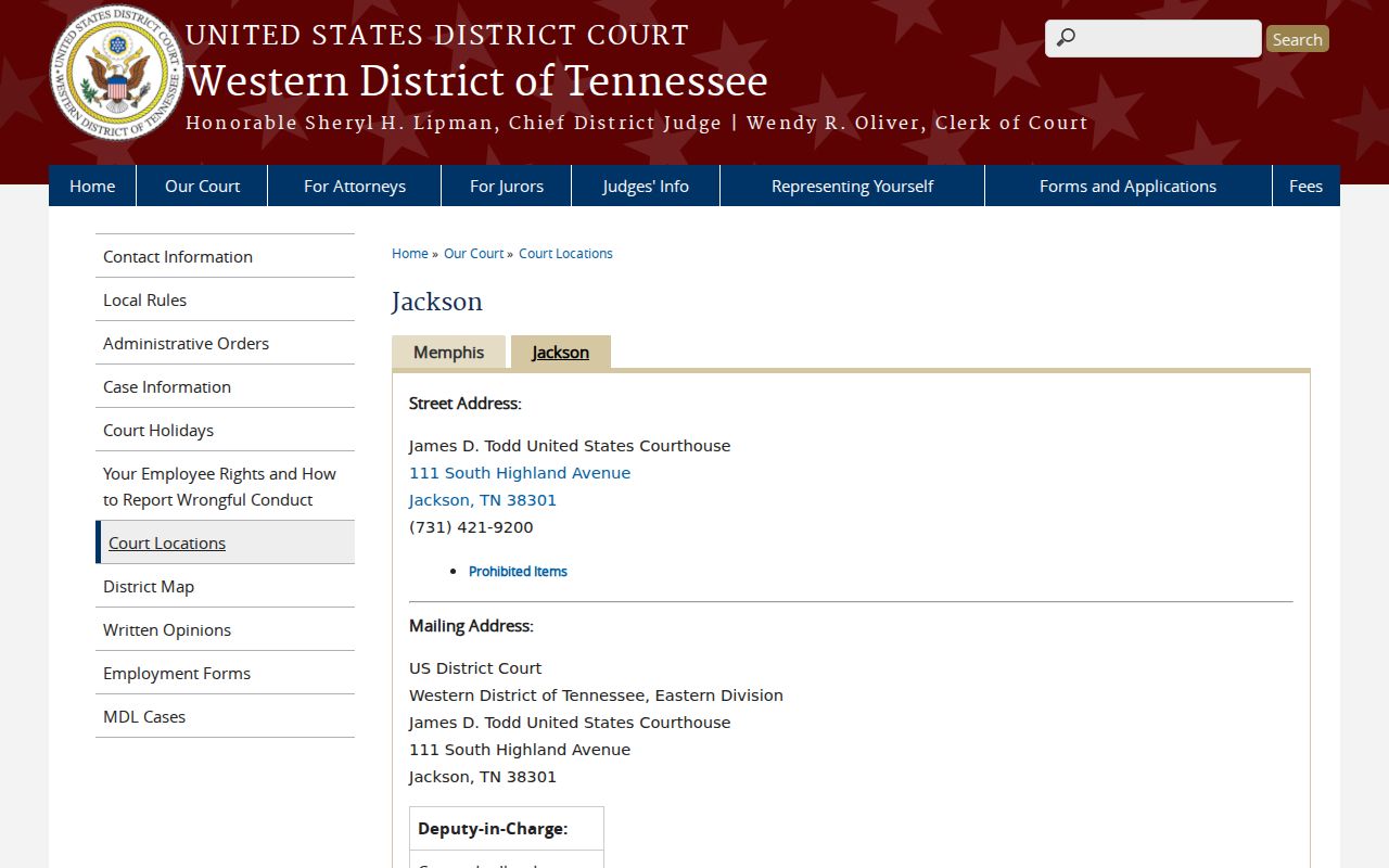 Federal courthouse serving McNairy County federal court dates