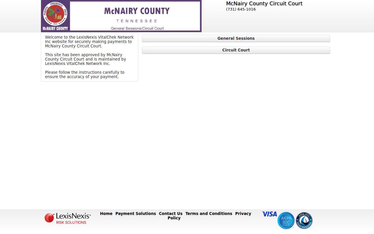 McNairy County criminal docket LexisNexis payment page