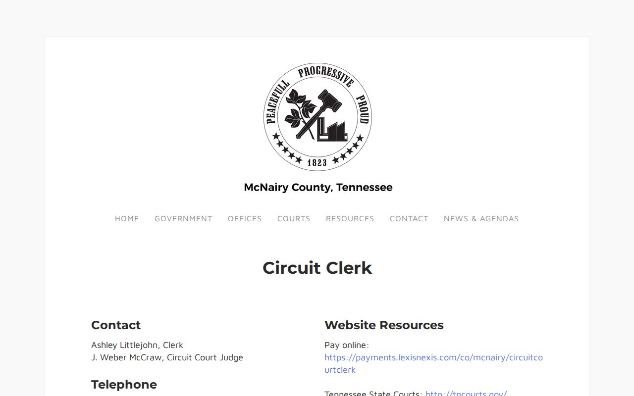 McNairy County court docket Circuit Court office page