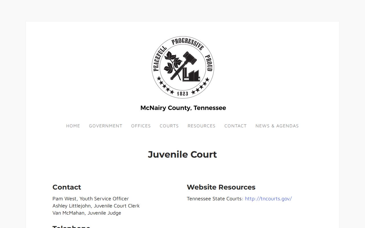 McNairy County court docket Juvenile Court contact page